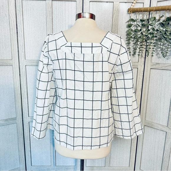 Roebuck & Co. Grid Pattern Blouse White Black Square Neckline Women’s Size XL - Picture 4 of 7